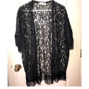 Black fringe kimono